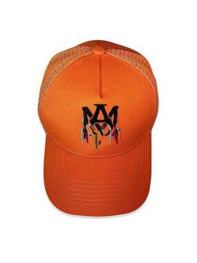 AMIRI Orange Mesh Trucker Cap with Multicolor Drip Logo